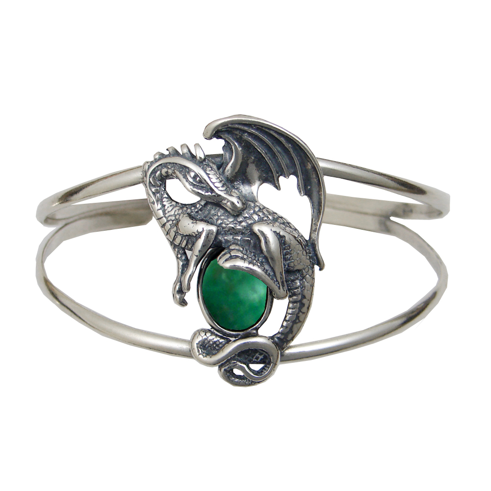 Sterling Silver Bella the Dragon Cuff Bracelet Green Turquoise